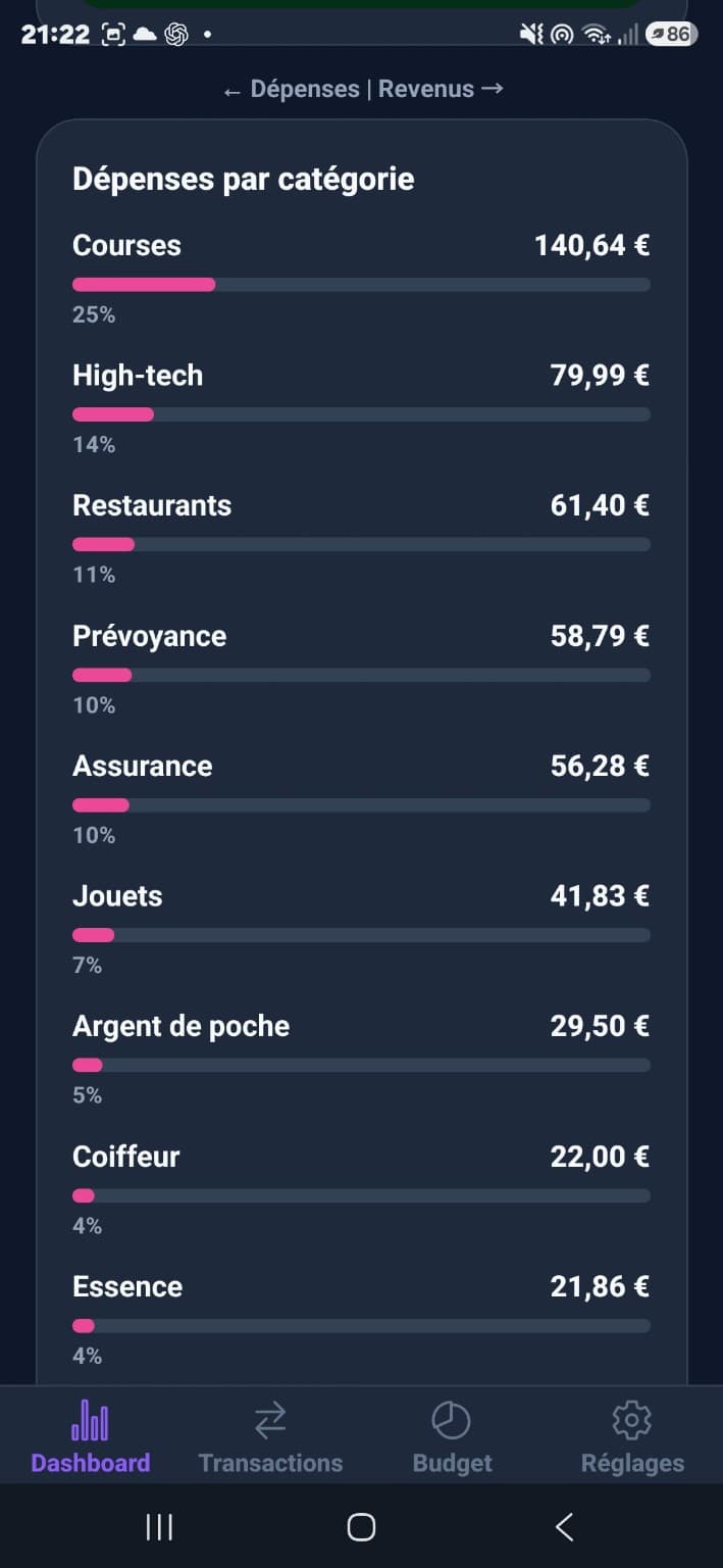 Analyse des dépenses par catégorie dans BUD.