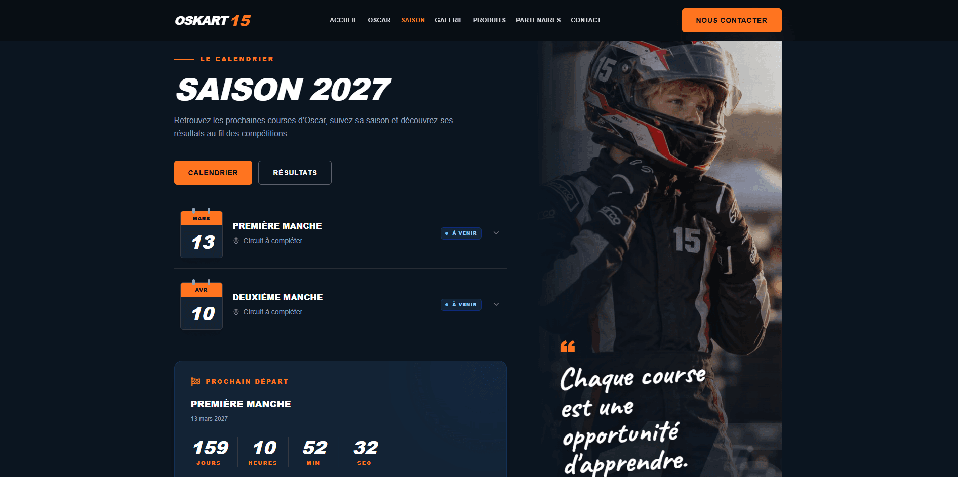 Page saison du site OSKART15 en préproduction